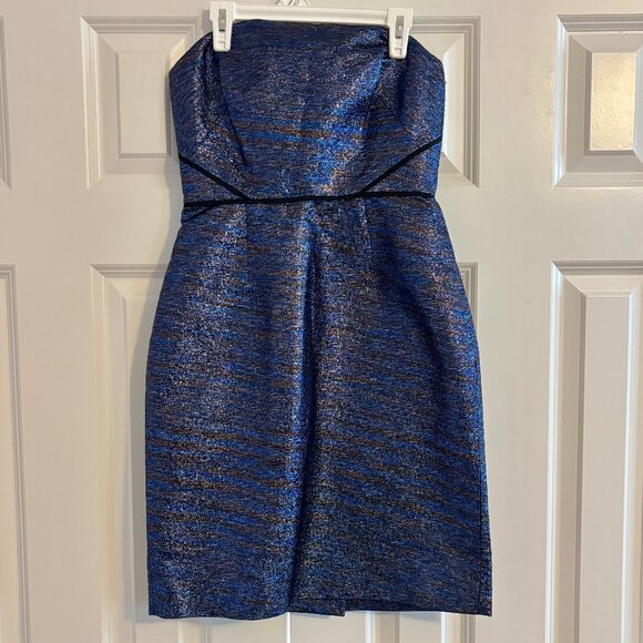 NWT J. Crew Collection Metallic Strapless Blue Black Mini Party Dress Women 0 - Picture 2 of 8